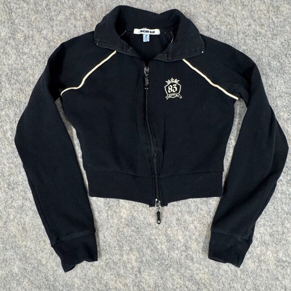 Anchor Blue Tops - Vintage Anchor Blue Track Jacket Zip Up Cropped Small Graphic Navy Blue